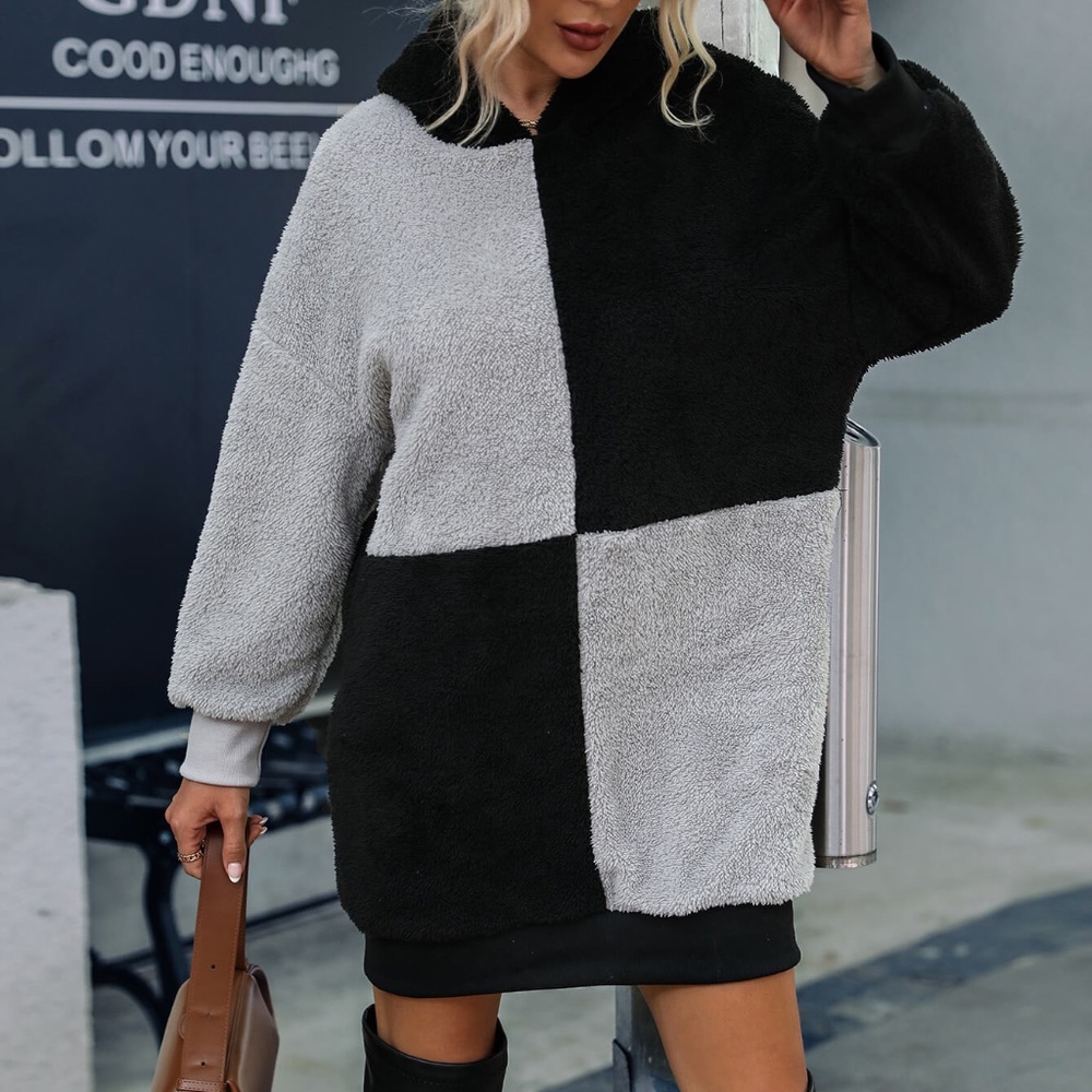 Color Block Women's Teddy Hoodie Dress